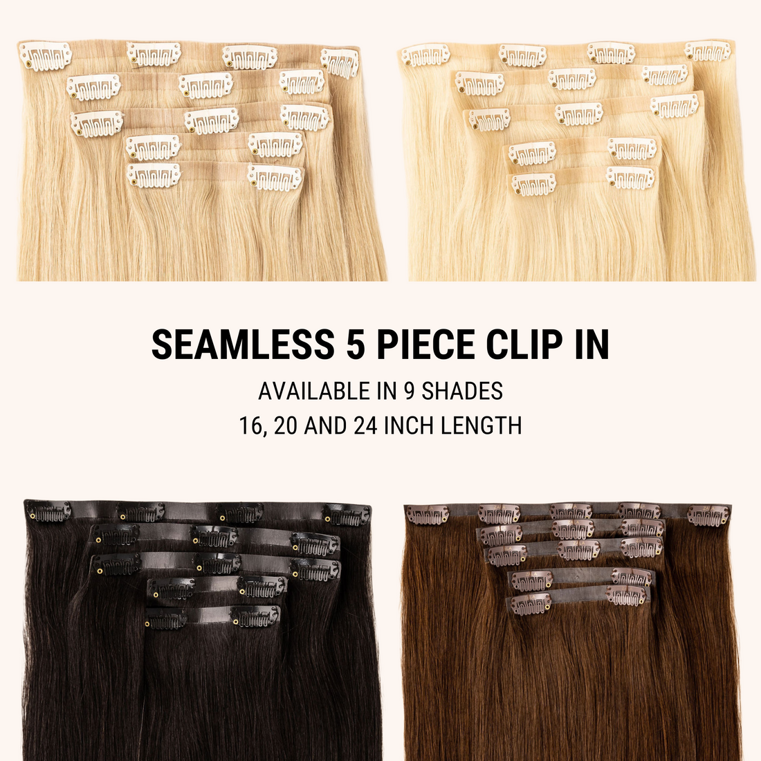 Seamless Clip in - 5 Piece Natural Volume - Human Remy Hair Extensions