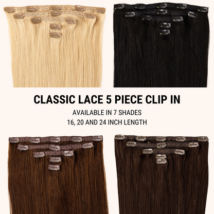 Classic Lace Clip in - 5 Piece Natural Volume - Human Remy Hair Extensions