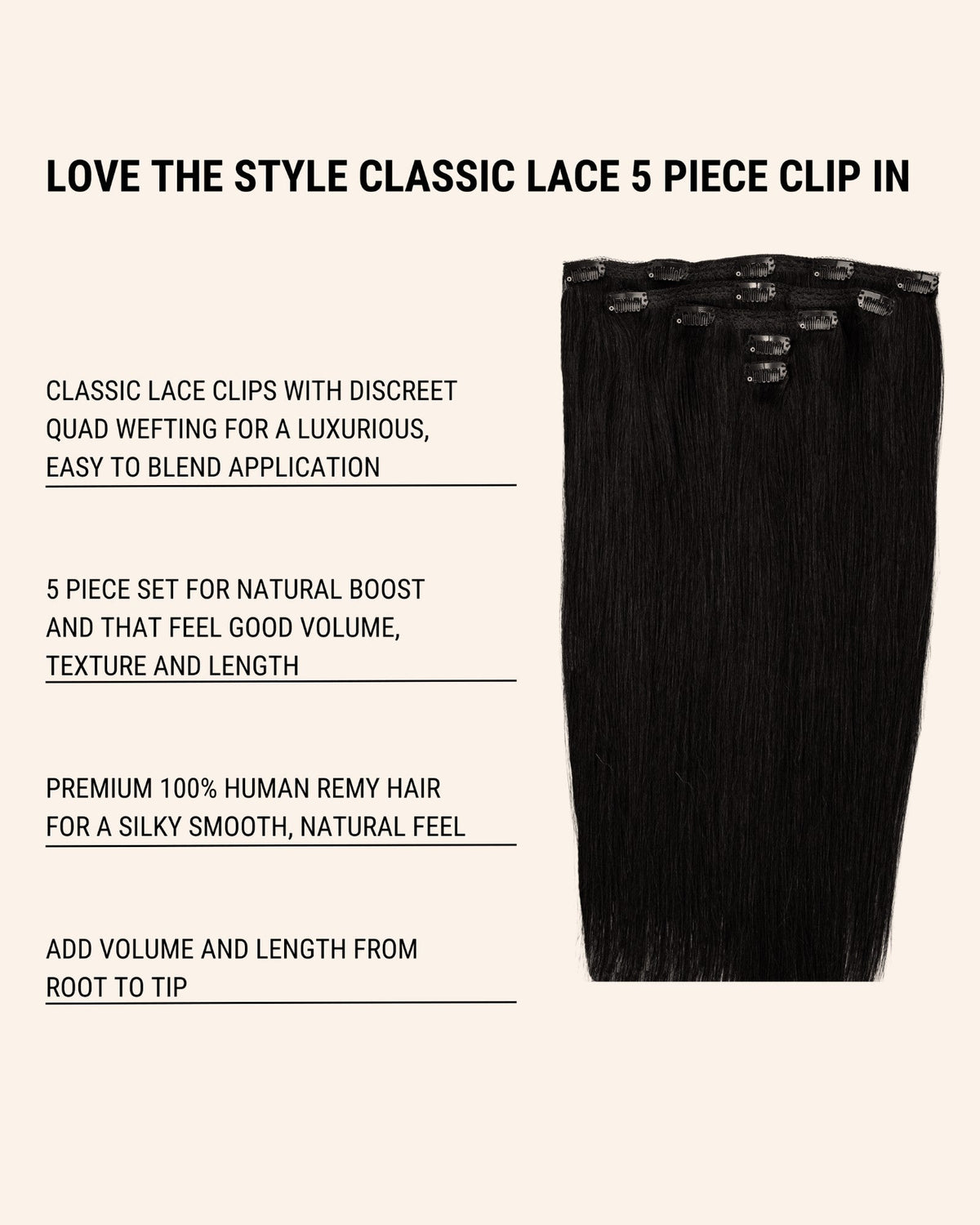 Classic Lace Clip-In Hair Extensions – 5 Piece – Black &amp; Brunette Shades