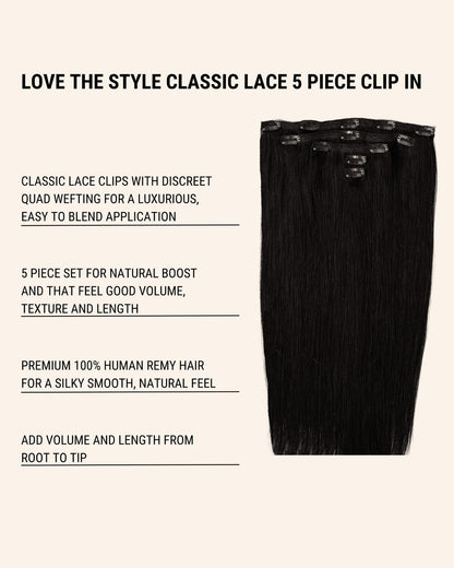 Classic Lace Clip-In Hair Extensions – 5 Piece – Black &amp; Brunette Shades