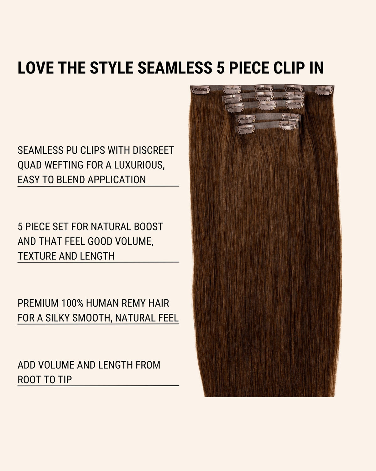 Invisible Clip-In Hair Extensions – 5 Piece – Black &amp; Brunette Shades