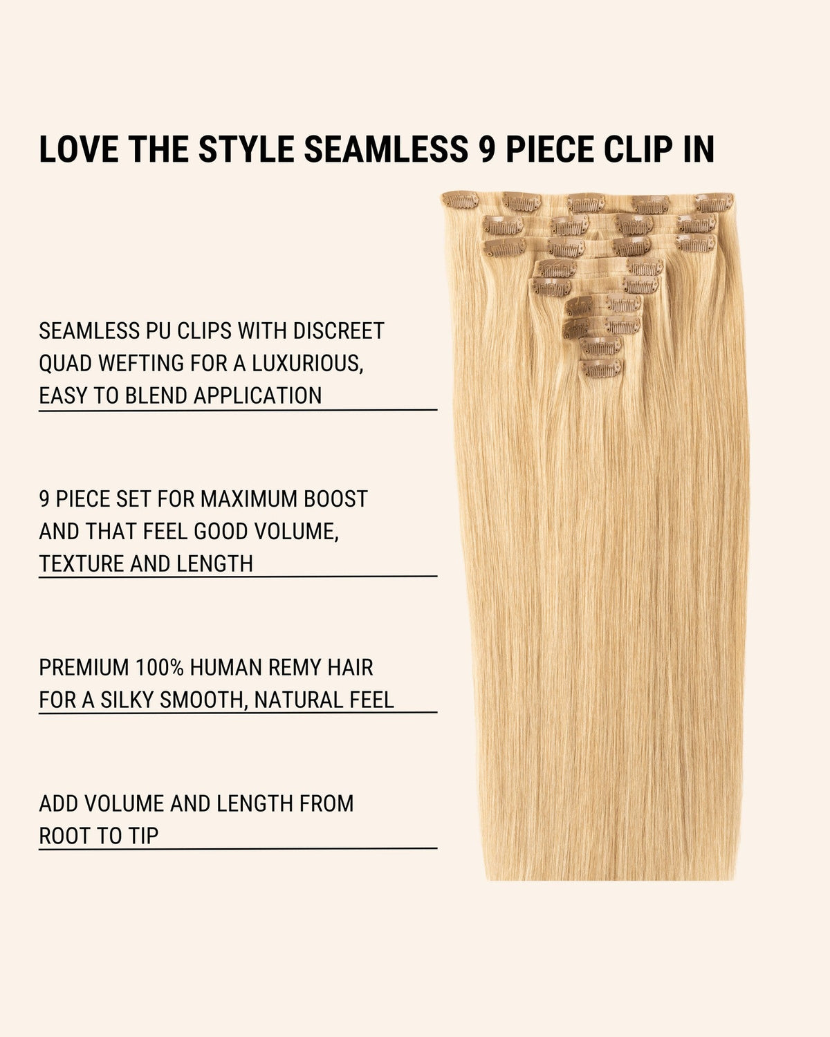 Invisible Clip-In Hair Extensions – 9 Piece Maximum Volume – Blonde Shades