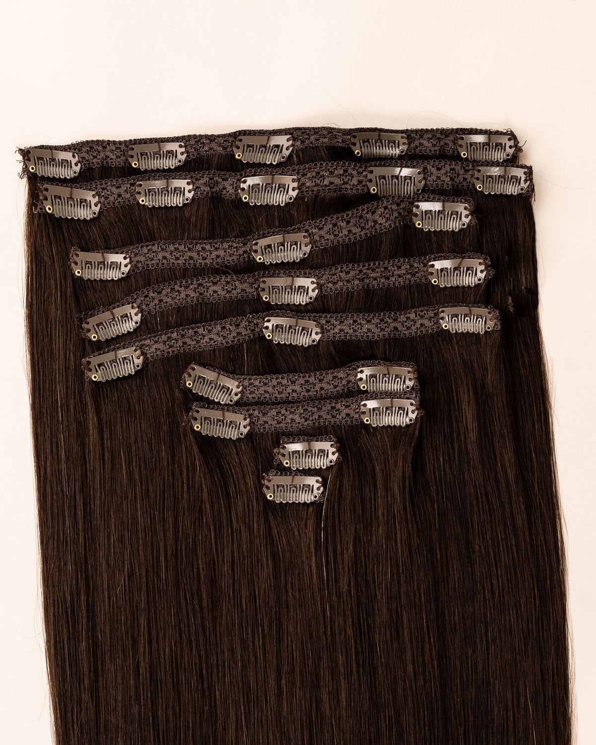 LTS Classic Lace Clip-In 9 Piece Dark Chocolate Brown 2 Attachment Close Up