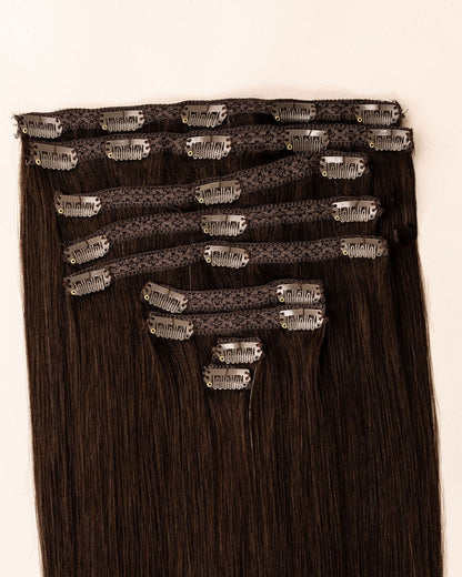 LTS Classic Lace Clip-In 9 Piece Dark Chocolate Brown 2 Attachment Close Up