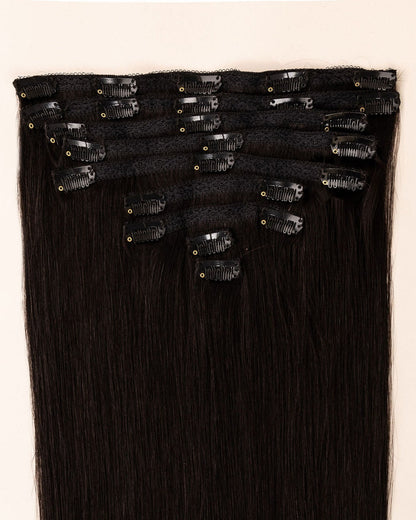 LTS Classic Lace Clip-In 9 Piece Natural Black 1B Attachment Close Up