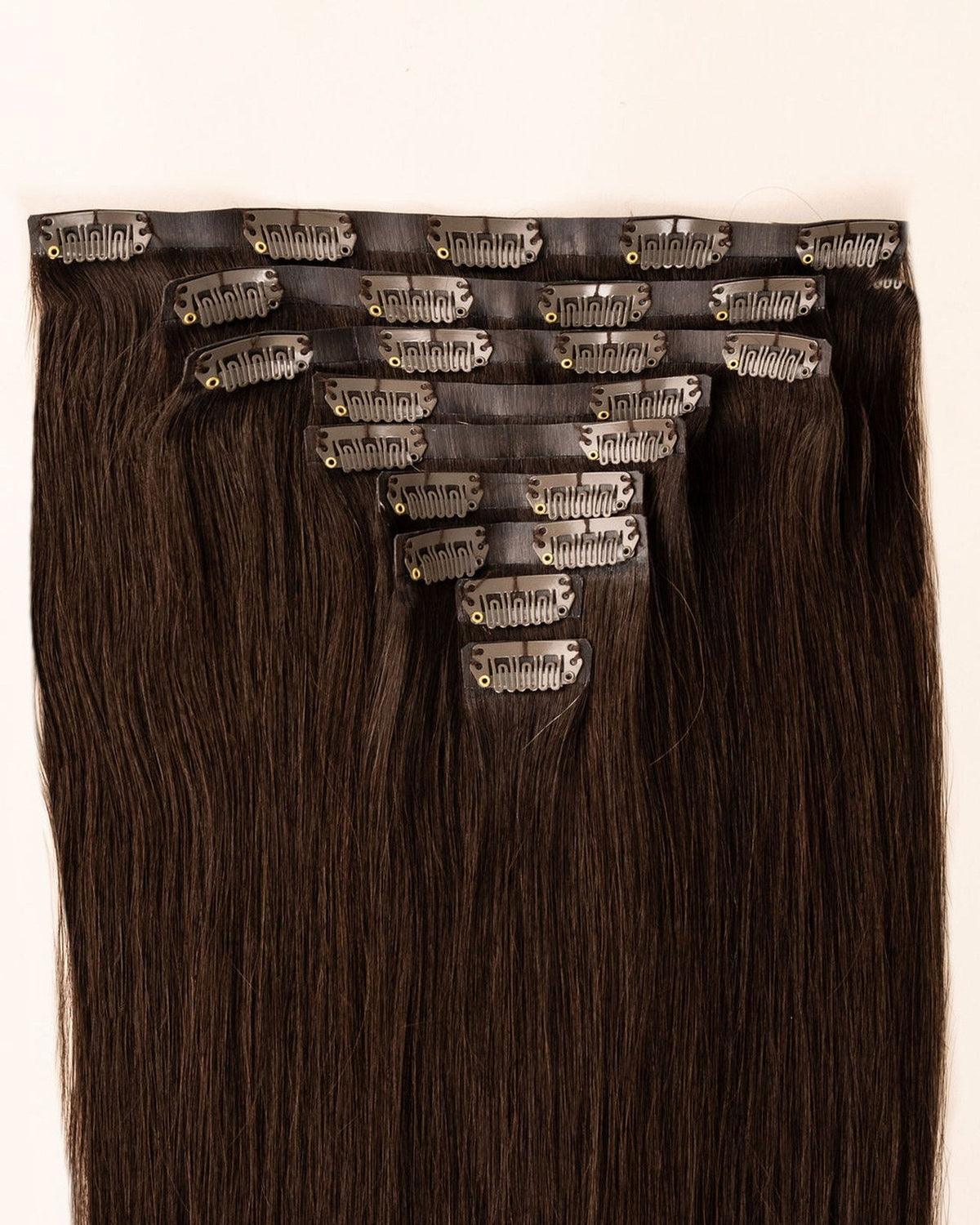 LTS Invisible Clip-In 9 Piece Dark Chocolate Brown 2 Attachment Close Up