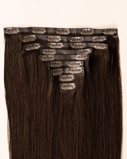 LTS Invisible Clip-In 9 Piece Dark Chocolate Brown 2 Attachment Close Up