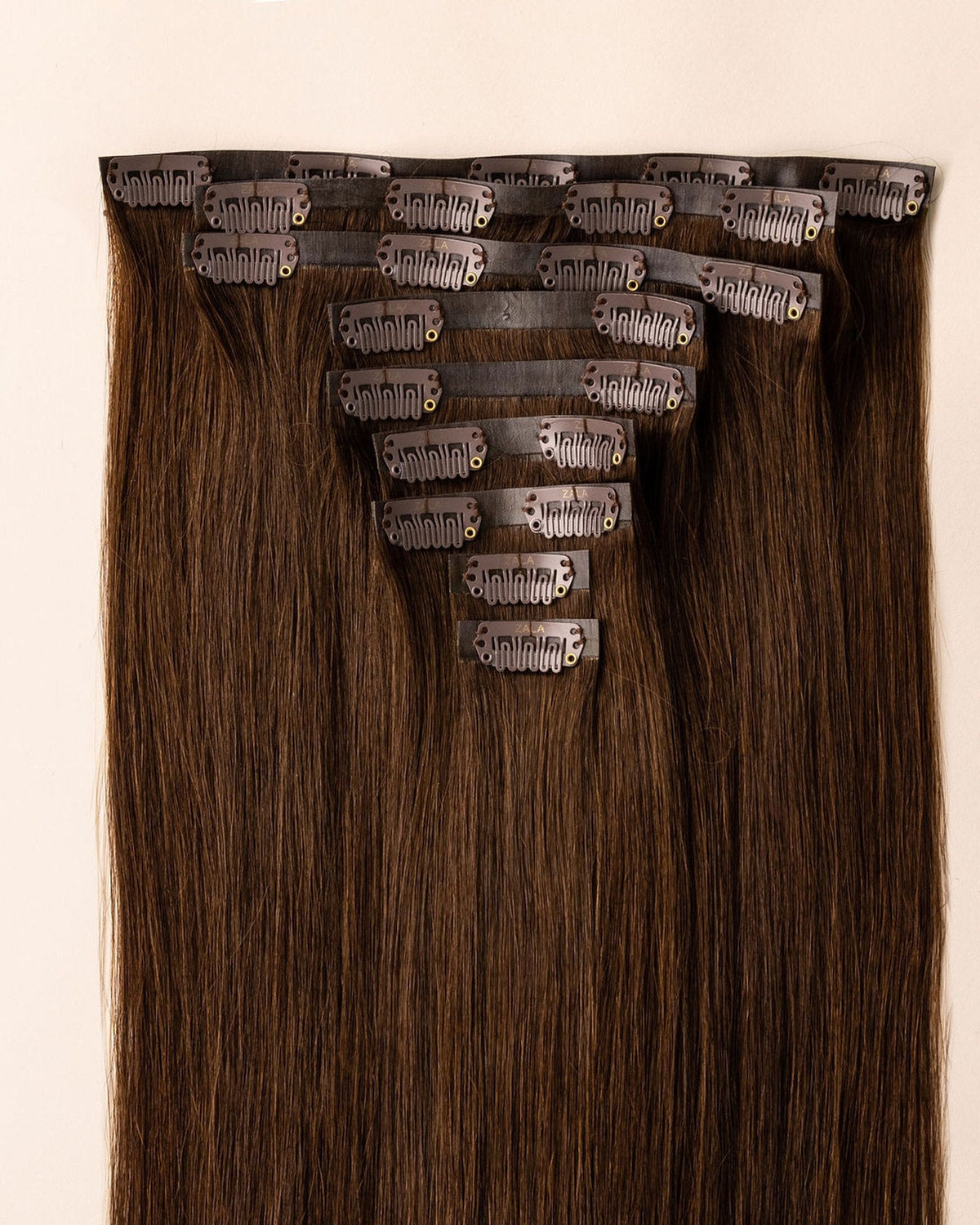 LTS Invisible Clip-In 9 Piece Mocha Medium Brown 5 Attachment Close Up