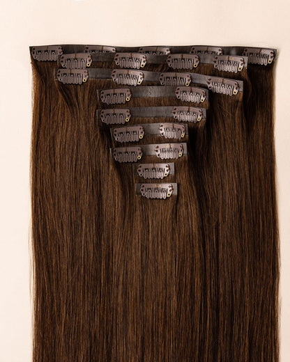 LTS Invisible Clip-In 9 Piece Mocha Medium Brown 5 Attachment Close Up