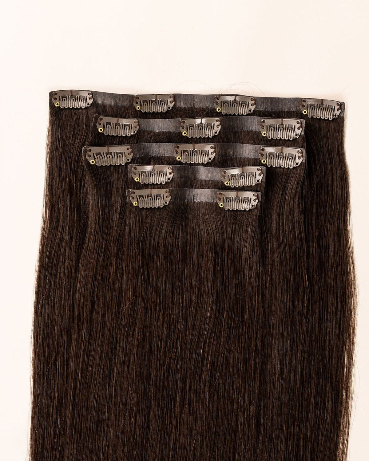 LTS Invisible Clip-In 5 Piece Dark Chocolate Brown 2 Attachment Close Up