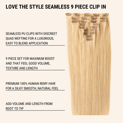 Seamless Clip-in - 9 Piece Maximum Volume - Human Remy Hair Extensions